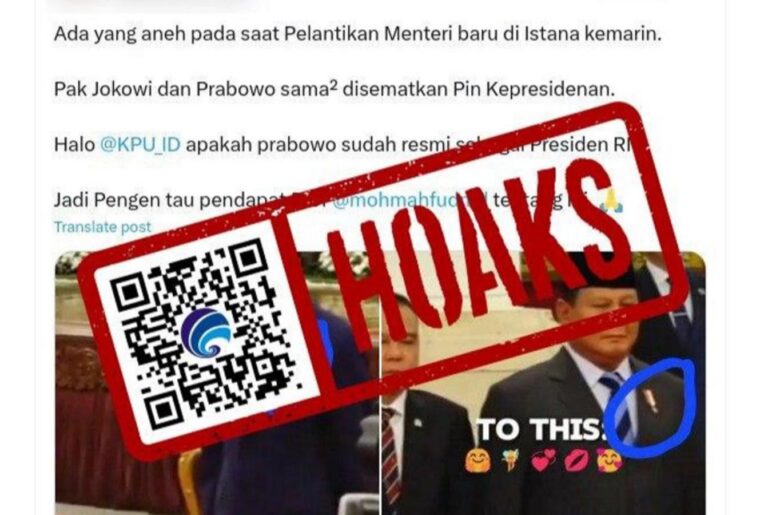 Hoaks Tentang Pin Kepresidenan Yang Diklaim Dikenakan Oleh Prabowo