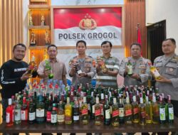 Sebanyak 175 Botol Miras Berbagai Merek Disita Polsek Grogol Sukoharjo