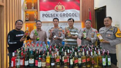 Sebanyak 175 Botol Miras Berbagai Merek Disita Polsek Grogol Sukoharjo